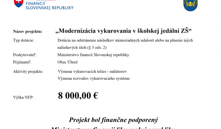 Fotka - Modernizácia vykurovania v školskej jedálni ZŠ